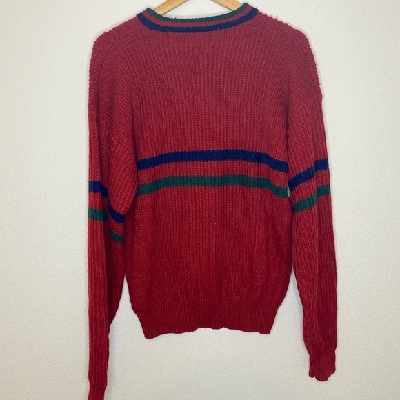 Vintage Red 90s Trent Sport Long Sleeve Crewneck Sweater Blue Green Stripes - Picture 3 of 4